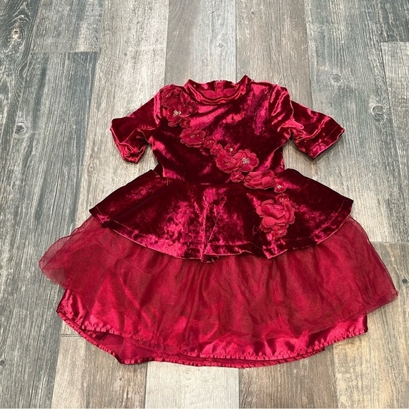 Disney Store Belle Red Velvet Holiday Special Dress Costume Beauty & Beast Sz 3 - Picture 5 of 10
